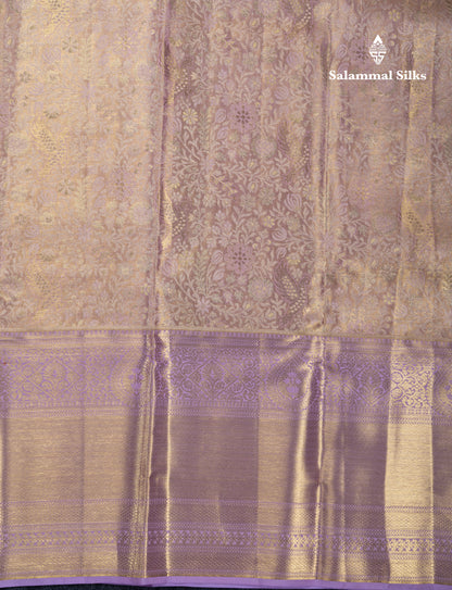 Light Pink Tissue Bridal Pure Kanjivaram Silk Saree With Contrast Light Lavender Traditional Evening Morning Border