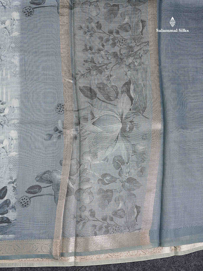 Silk Kota Mix - Grey White Vaira Oosi Lines Fancy Saree With Small Border