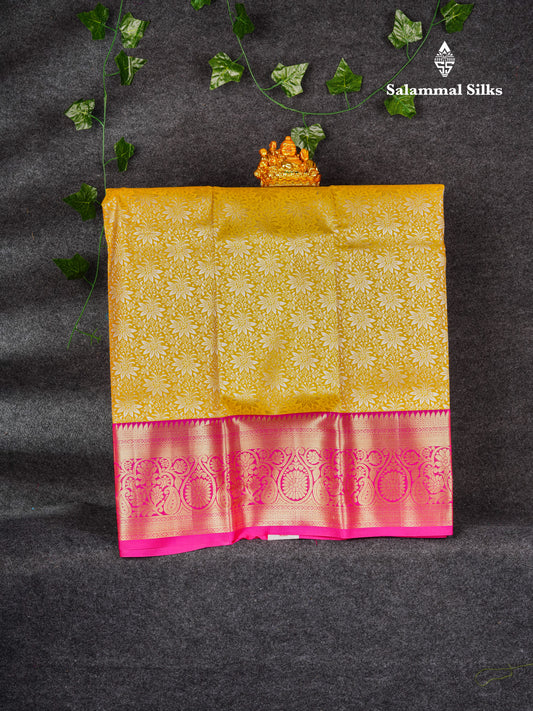 Semi Silk Pattu Pavadai (Mustard Yellow) With Magenta Pink Blouse 36"