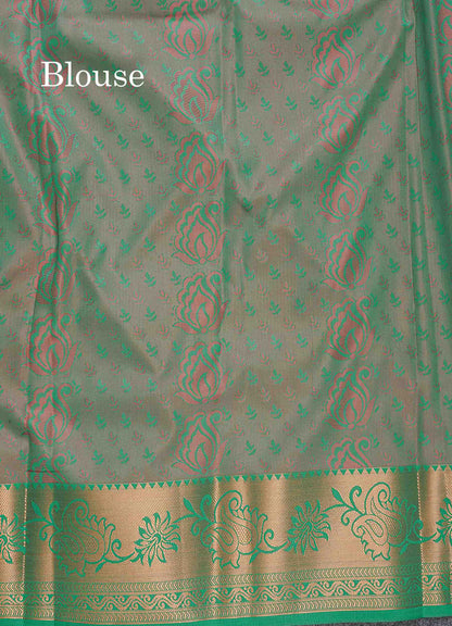 Semi Silk Saree - Red Colour Body With Contrast Dual Tone Green Blouse
