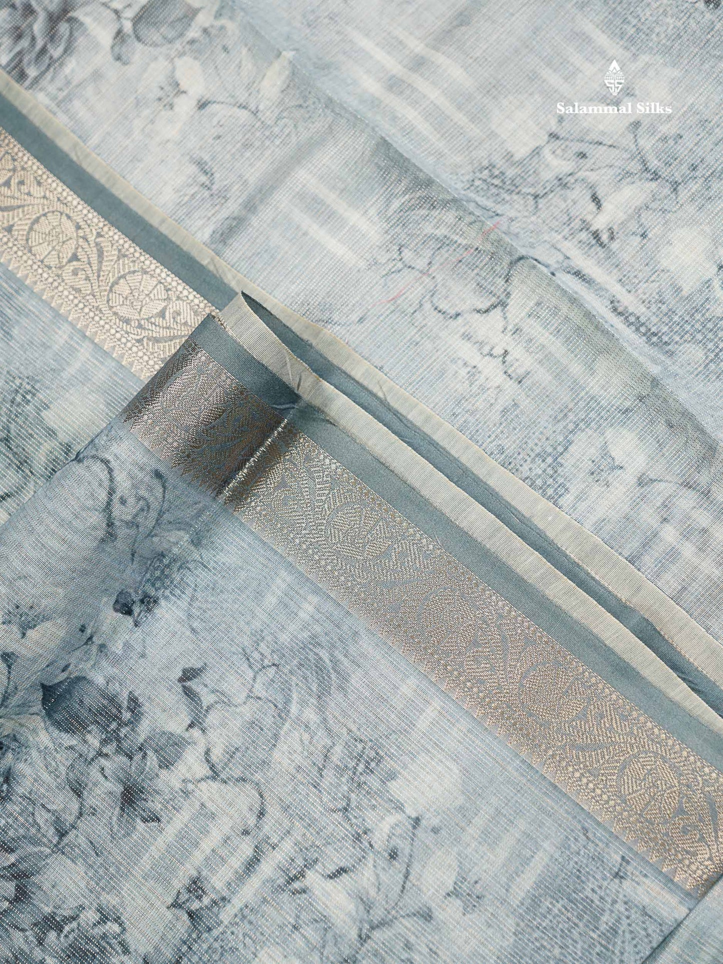 Silk Kota Mix - Grey White Vaira Oosi Lines Fancy Saree With Small Border