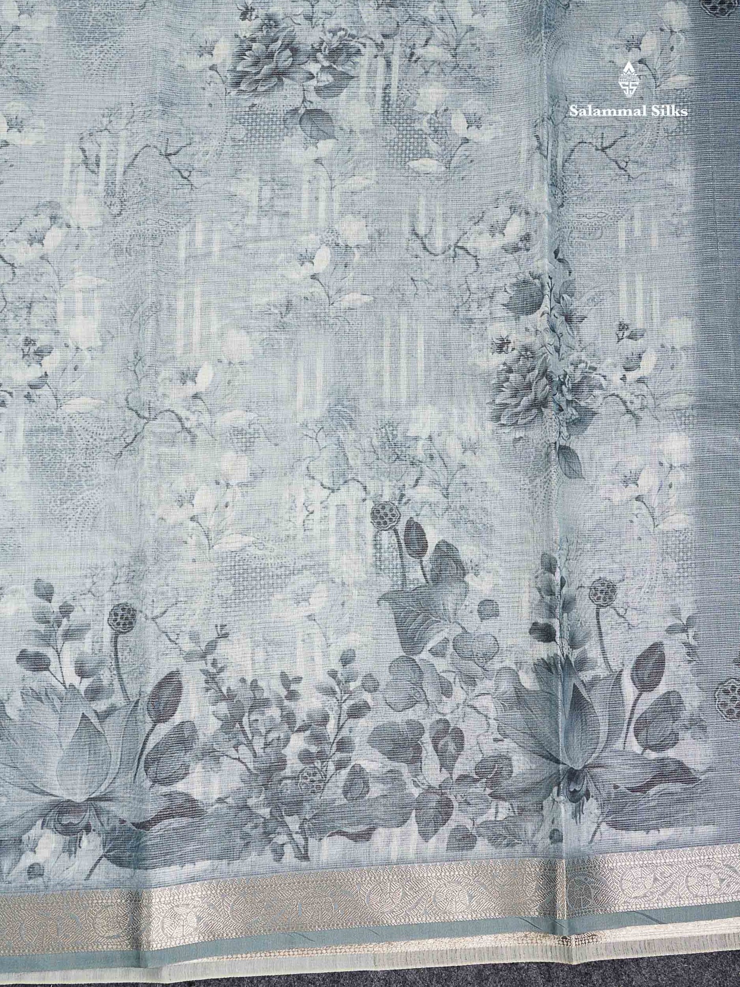 Silk Kota Mix - Grey White Vaira Oosi Lines Fancy Saree With Small Border