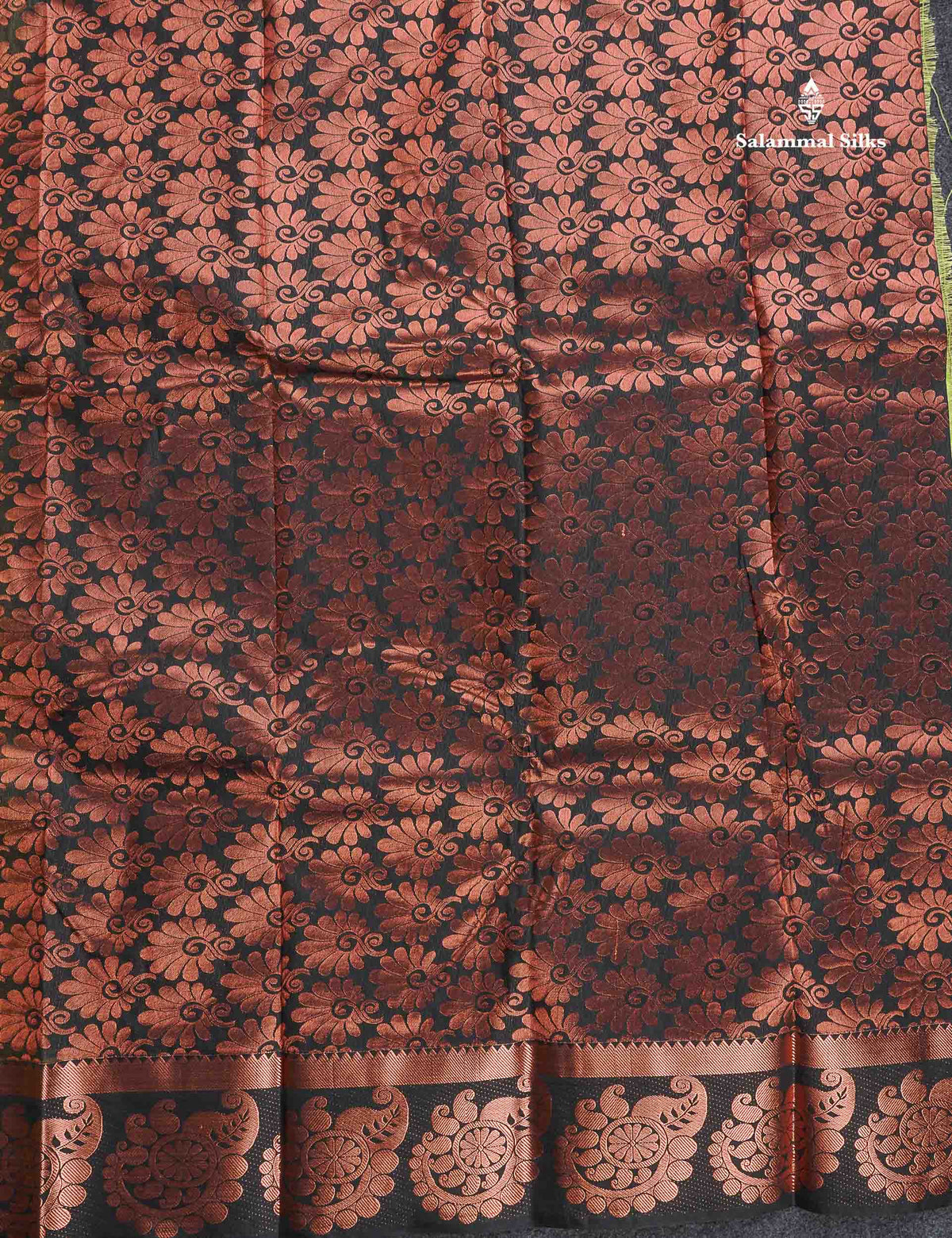 Semi Silk Saree - Mehandi Green Colour Body With Contrast Black Blouse