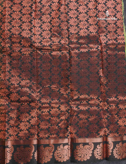 Semi Silk Saree - Mehandi Green Colour Body With Contrast Black Blouse