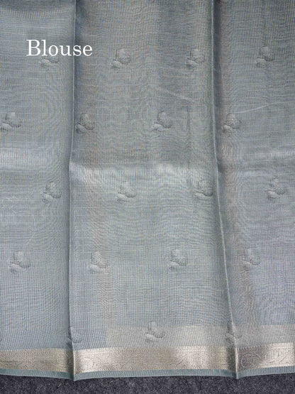 Silk Kota Mix - Grey White Vaira Oosi Lines Fancy Saree With Small Border
