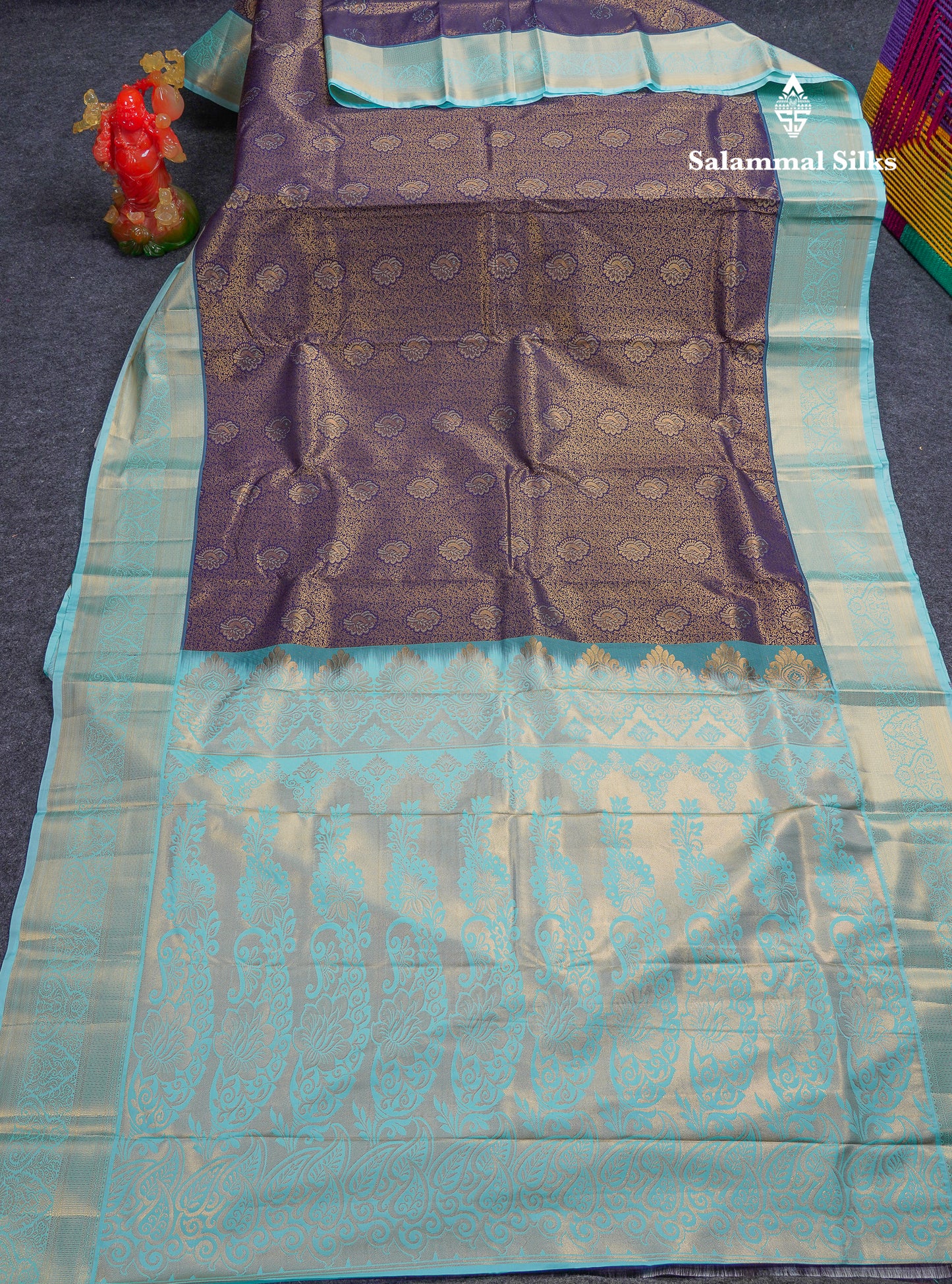 Beautiful Violet Bridal Semi Silk Saree With Contrast Rexona Green Border