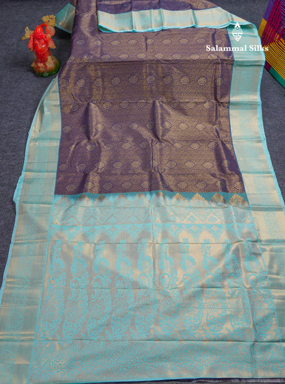Beautiful Violet Bridal Semi Silk Saree With Contrast Rexona Green Border