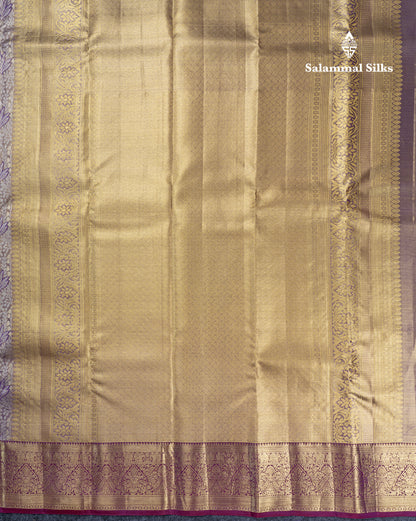 Violet Tissue Bridal Pure Kanjivaram Silk Saree With Contrast Dark Purple Traditional Border