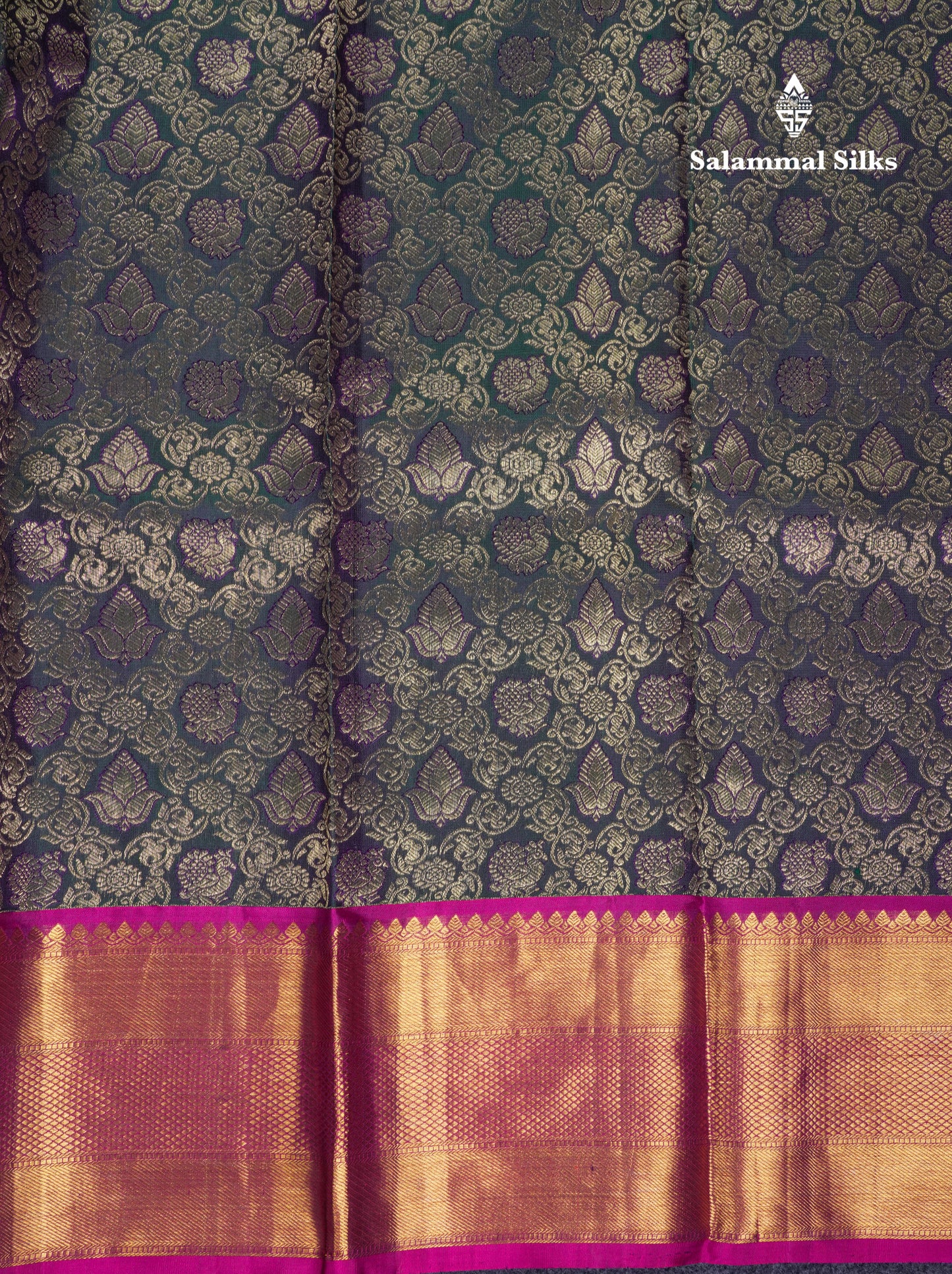 Beautiful Dark Bottle Green Bridal Pure Kanjivaram Silk Saree With Contrast Magenta Traditional Border