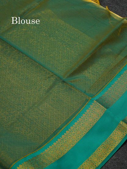 Beautiful Green Semi Silk Cotton Saree With Contrast Black Traditional Gap Border