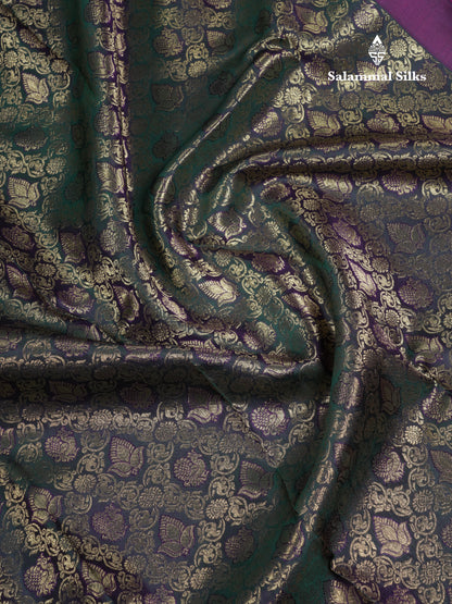 Beautiful Dark Bottle Green Bridal Pure Kanjivaram Silk Saree With Contrast Magenta Traditional Border