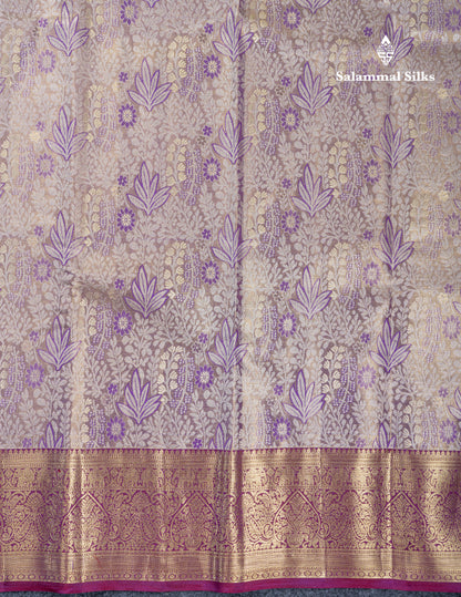 Violet Tissue Bridal Pure Kanjivaram Silk Saree With Contrast Dark Purple Traditional Border