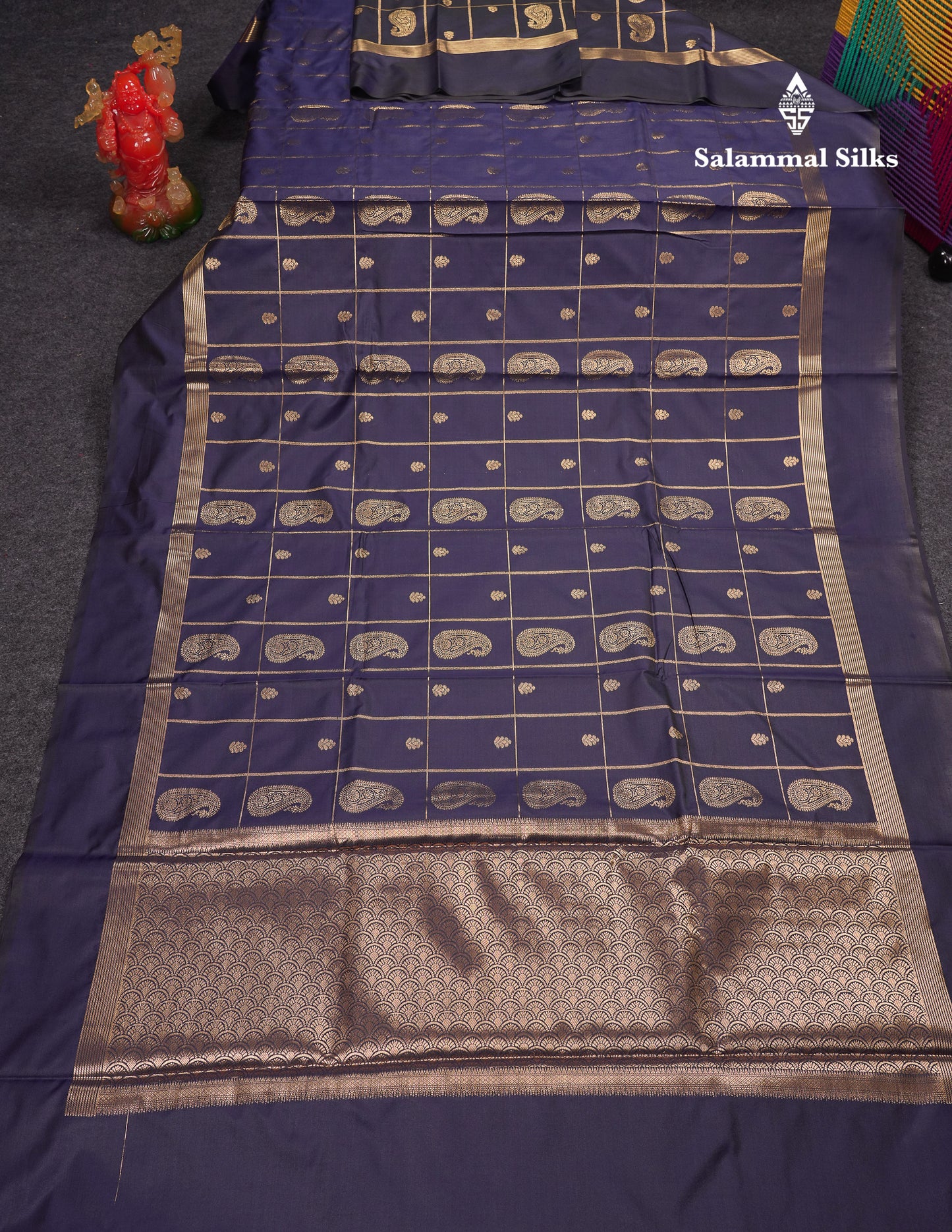 Beautiful Bottle Green Big Checks With Butta Semi Silk Saree With Designer Blouse