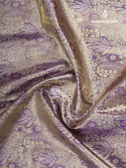 Violet Tissue Bridal Pure Kanjivaram Silk Saree With Contrast Dark Purple Traditional Border