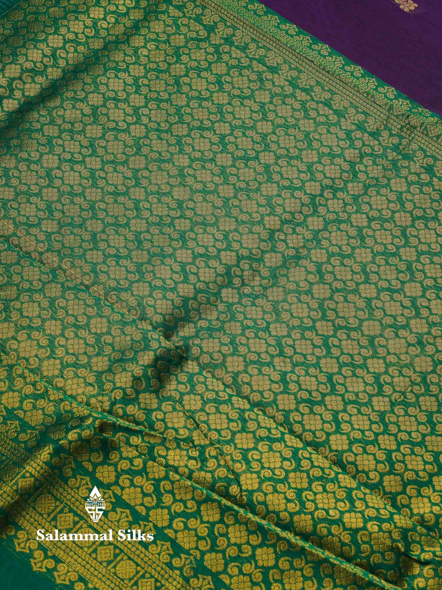 Beautiful Black Zari Butta Semi Silk Cotton Saree With Contrast Sapphire Green Traditional Border