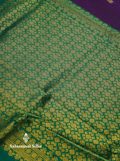 Beautiful Black Zari Butta Semi Silk Cotton Saree With Contrast Sapphire Green Traditional Border
