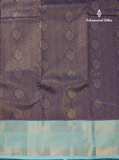 Beautiful Violet Bridal Semi Silk Saree With Contrast Rexona Green Border