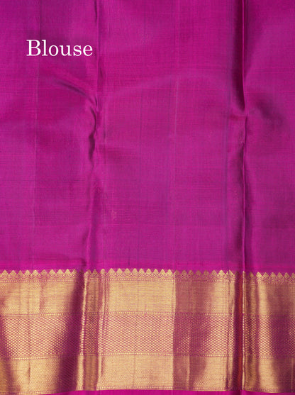 Beautiful Dark Bottle Green Bridal Pure Kanjivaram Silk Saree With Contrast Magenta Traditional Border