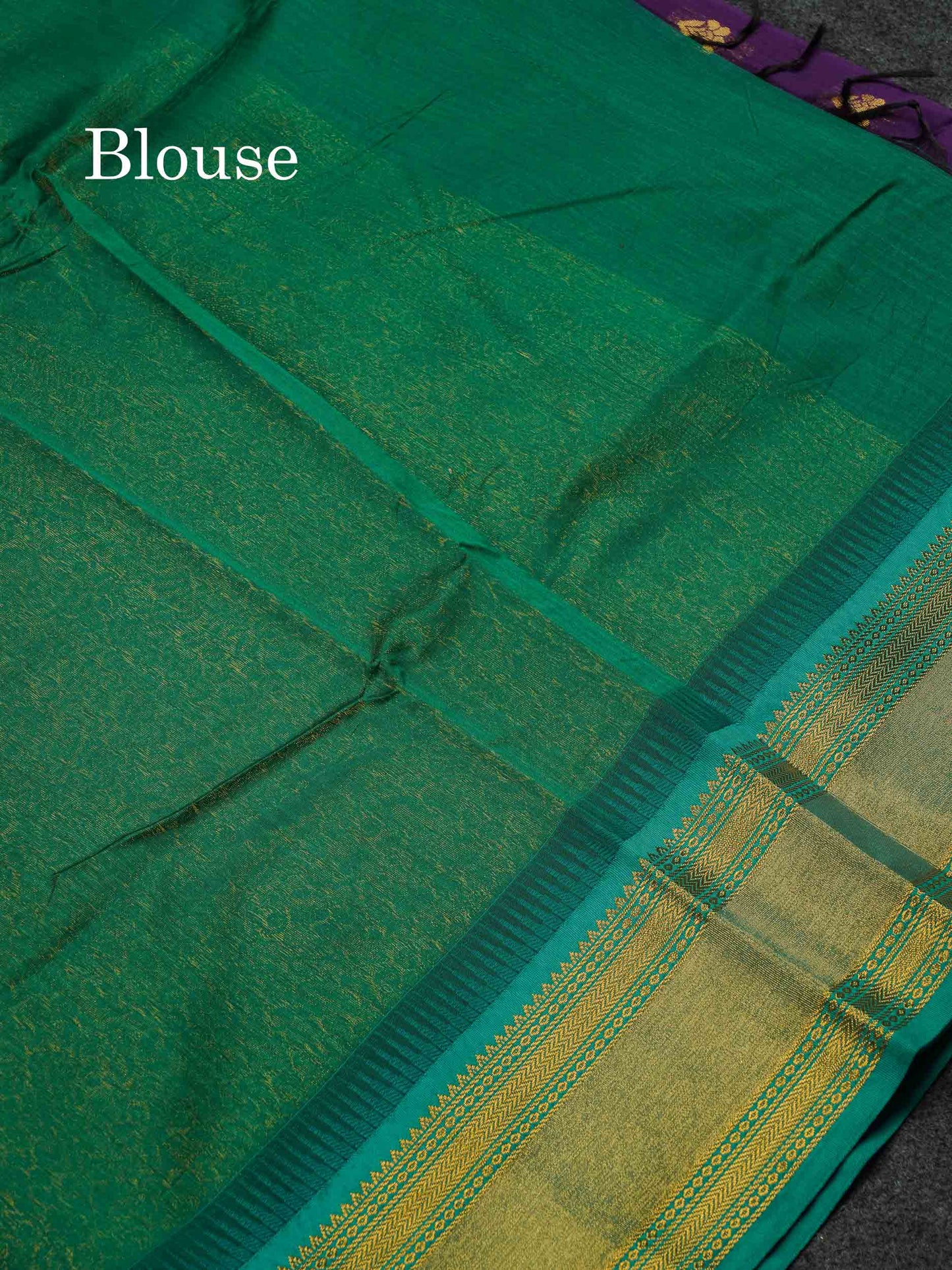 Beautiful Black Zari Butta Semi Silk Cotton Saree With Contrast Sapphire Green Traditional Border