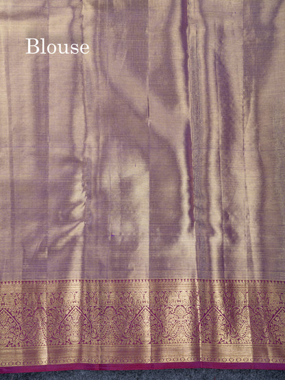 Violet Tissue Bridal Pure Kanjivaram Silk Saree With Contrast Dark Purple Traditional Border