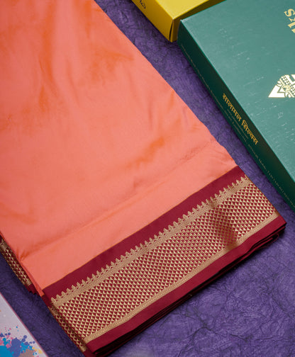 11 Yards Semi Silk Saree Light Green with Contrast Maroon Border