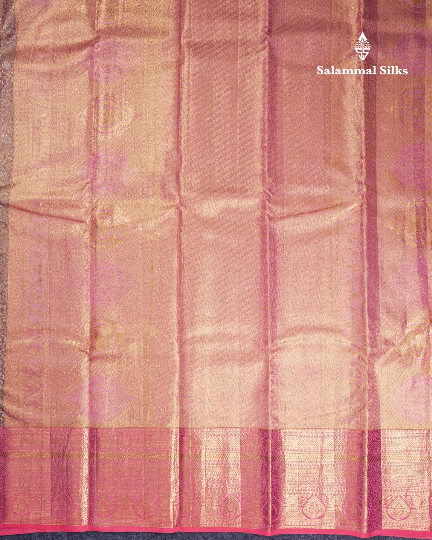 Beautiful Brown Tissue Bridal Pure Kanjivaram Silk Saree With Contrast Peach Traditional Border