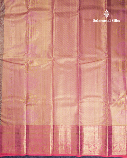 Beautiful Brown Tissue Bridal Pure Kanjivaram Silk Saree With Contrast Peach Traditional Border