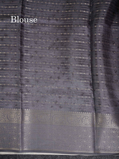 Semi Tussar Saree - Cream White Kalamkari Design Along With Contrast Grey Fancy Border