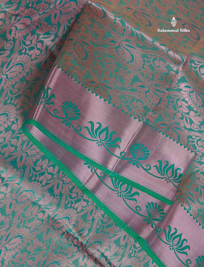 Semi Silk Saree - Light Orange Colour Body With Contrast Saffire Green Blouse