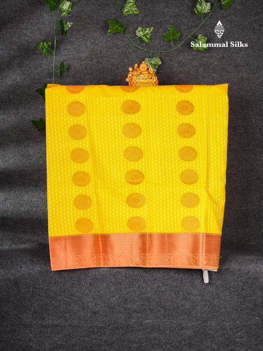 Semi Silk Pattu Pavadai (Empose Zari Butta Yellow Colour) With Maroon Blouse 36"