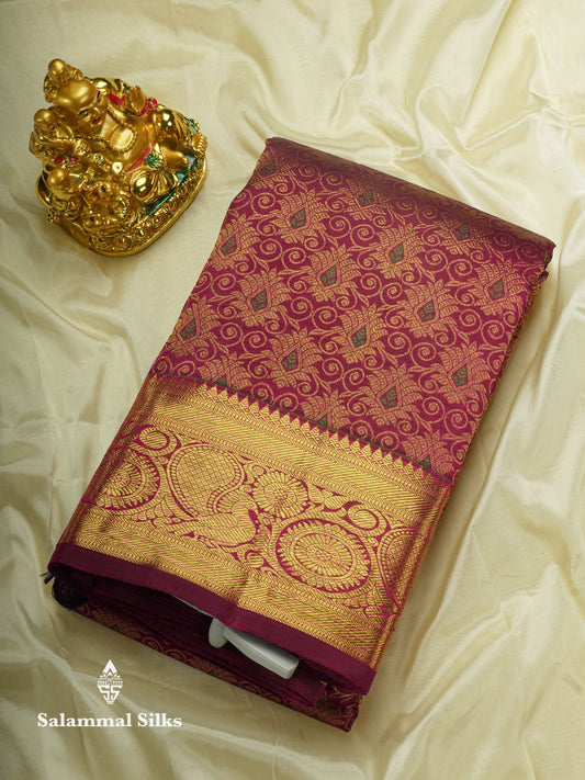 Magenta Colour Pure Kanjivaram Silk Saree With Gold Zari Border
