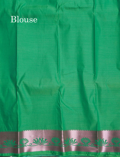 Semi Silk Saree - Light Orange Colour Body With Contrast Saffire Green Blouse