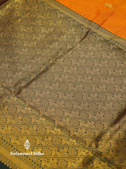 Beautiful Black Zari Butta Semi Silk Cotton Saree With Contrast Sapphire Green Traditional Border
