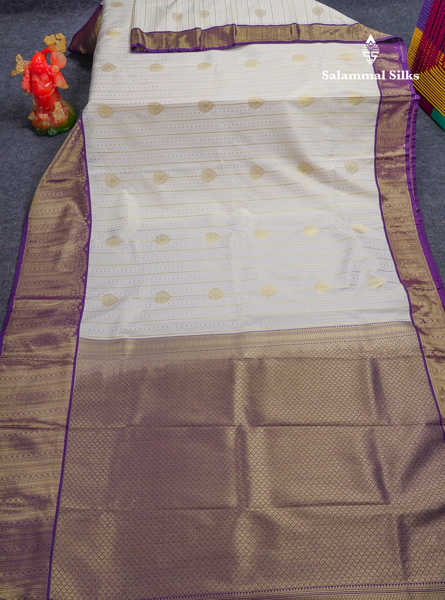 Beautiful Half White Semi Silk Saree With Contrast Dark Purple Traditional Evening Morning Border