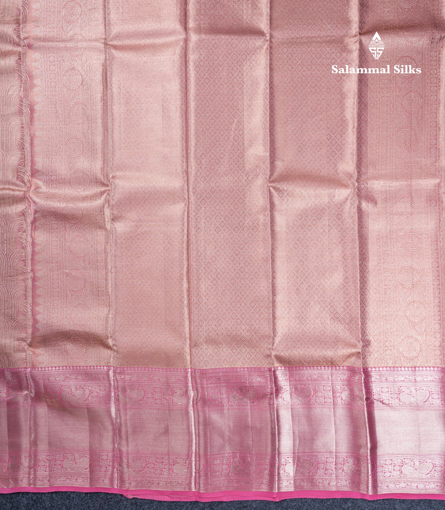 Peach Pink Tissue Bridal Pure Kanjivaram Silk Saree With Contrast Light Pink Evening Morning Traditional Border