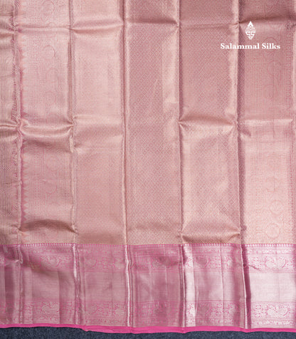 Peach Pink Tissue Bridal Pure Kanjivaram Silk Saree With Contrast Light Pink Evening Morning Traditional Border