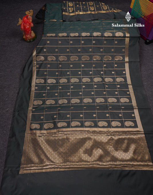 Beautiful Bottle Green Big Checks With Butta Semi Silk Saree With Designer Blouse
