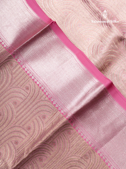 Peach Pink Tissue Bridal Pure Kanjivaram Silk Saree With Contrast Light Pink Evening Morning Traditional Border