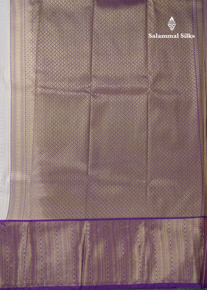 Beautiful Half White Semi Silk Saree With Contrast Dark Purple Traditional Evening Morning Border