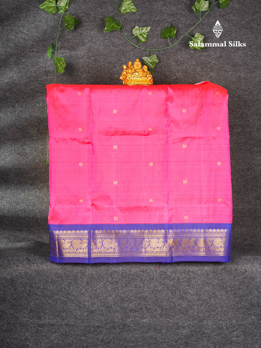 Pure Silk Pure Zari Pattu Pavadai (Pink) With Contrast Royal Blue Border 30"