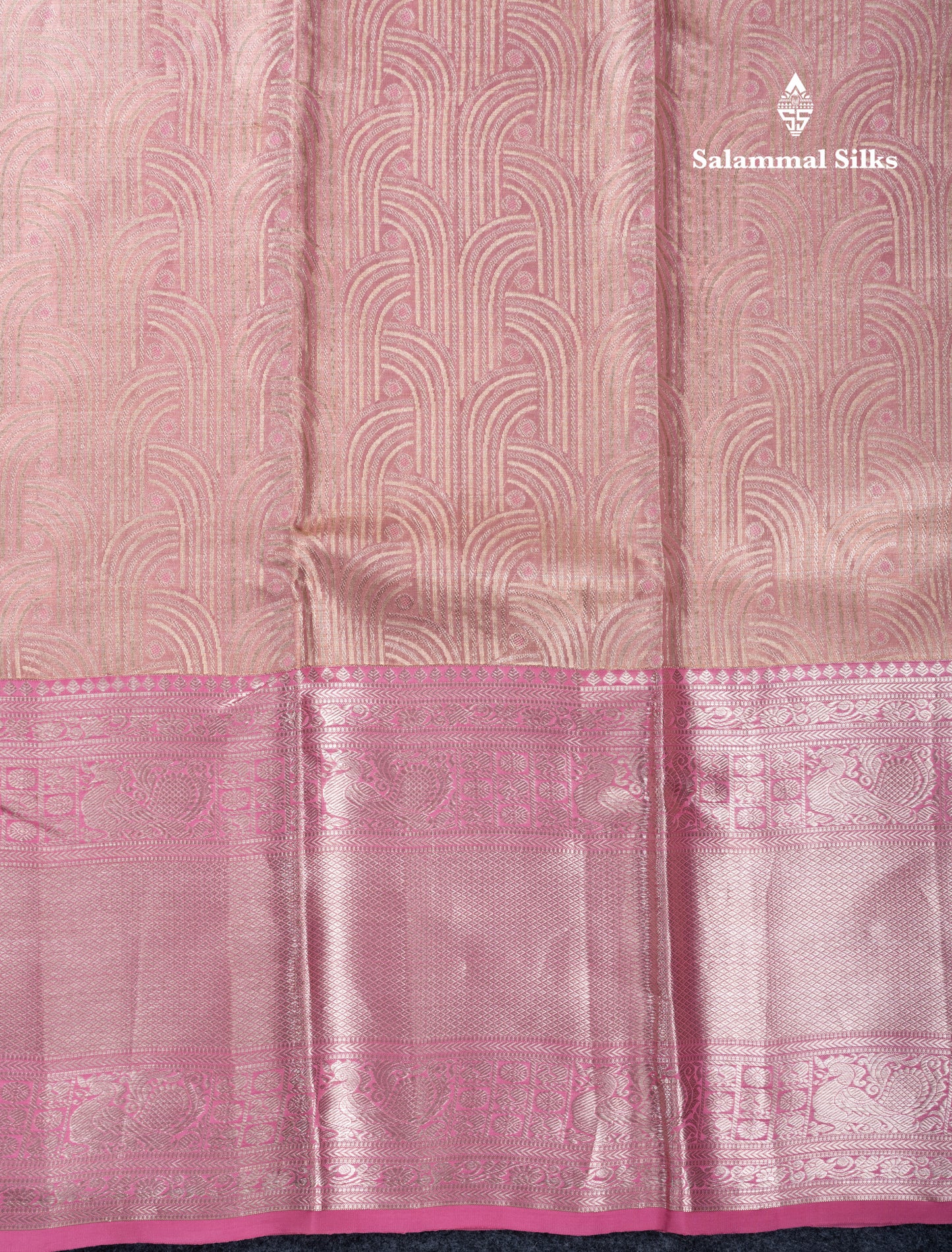 Peach Pink Tissue Bridal Pure Kanjivaram Silk Saree With Contrast Light Pink Evening Morning Traditional Border