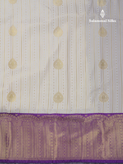 Beautiful Half White Semi Silk Saree With Contrast Dark Purple Traditional Evening Morning Border