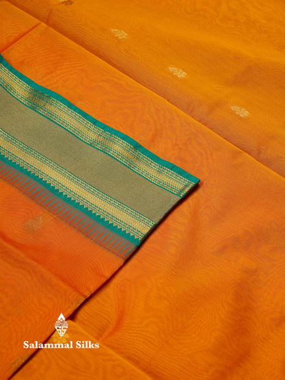 Beautiful Black Zari Butta Semi Silk Cotton Saree With Contrast Sapphire Green Traditional Border