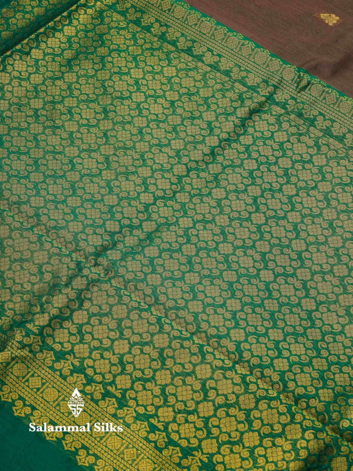 Beautiful Black Zari Butta Semi Silk Cotton Saree With Contrast Sapphire Green Traditional Border
