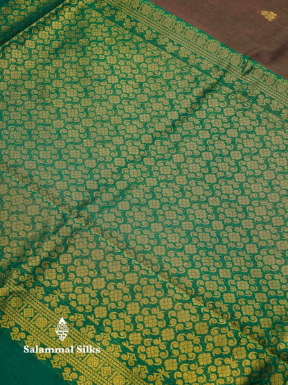 Beautiful Black Zari Butta Semi Silk Cotton Saree With Contrast Sapphire Green Traditional Border