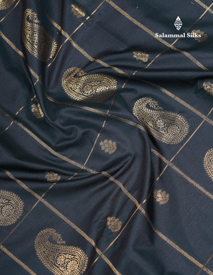 Beautiful Bottle Green Big Checks With Butta Semi Silk Saree With Designer Blouse