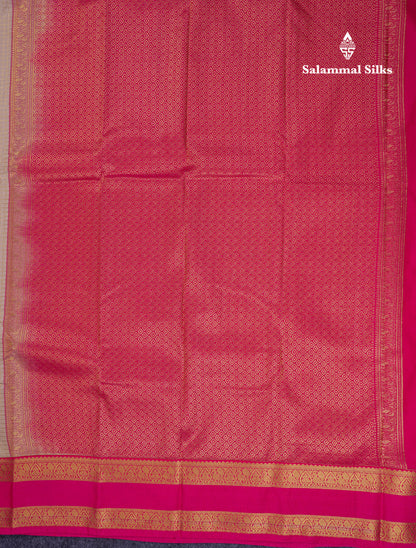 Beautiful Cream Sandal Small Checks With Butta Semi Silk Saree With Contrast Pink Rettapet Traditional Border