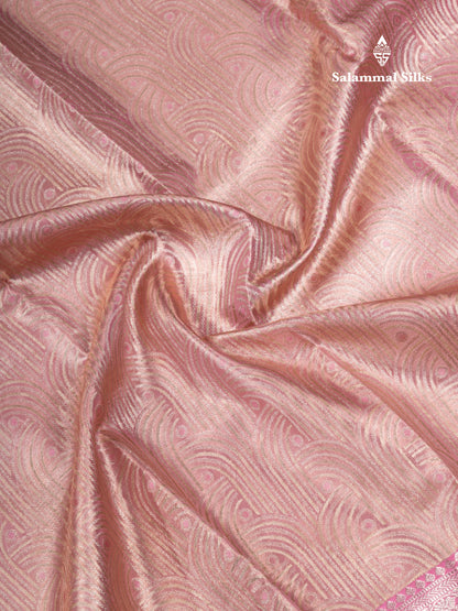 Peach Pink Tissue Bridal Pure Kanjivaram Silk Saree With Contrast Light Pink Evening Morning Traditional Border