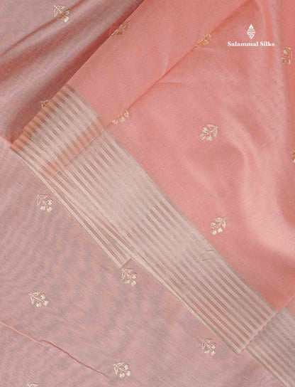 Cotton Mix Saree - Peach Colour  Body Embroidery Work With Fancy Border
