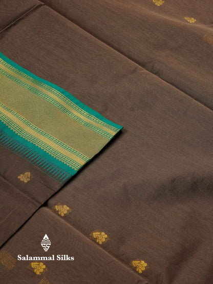 Beautiful Black Zari Butta Semi Silk Cotton Saree With Contrast Sapphire Green Traditional Border